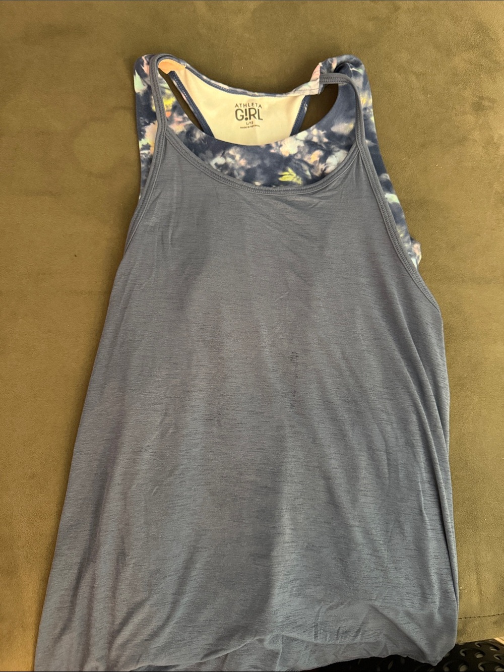 Athleta Gray-Blue Layered Tank with Tie-Dye Shelf Bra